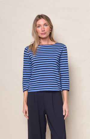 Stateside Preppy Stripe 3/4 Sleeve Boatneck Top