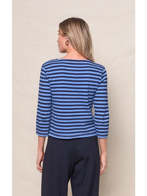 Stateside Preppy Stripe 3/4 Sleeve Boatneck Top