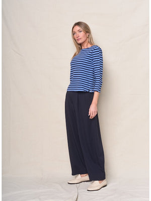 Stateside Preppy Stripe 3/4 Sleeve Boatneck Top