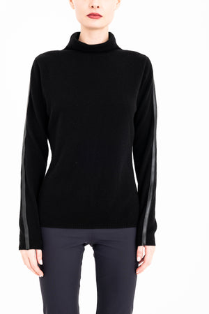 Elaine Kim Cameron Cashmere Blend Funnel Neck Top with Vegan Leather Trim