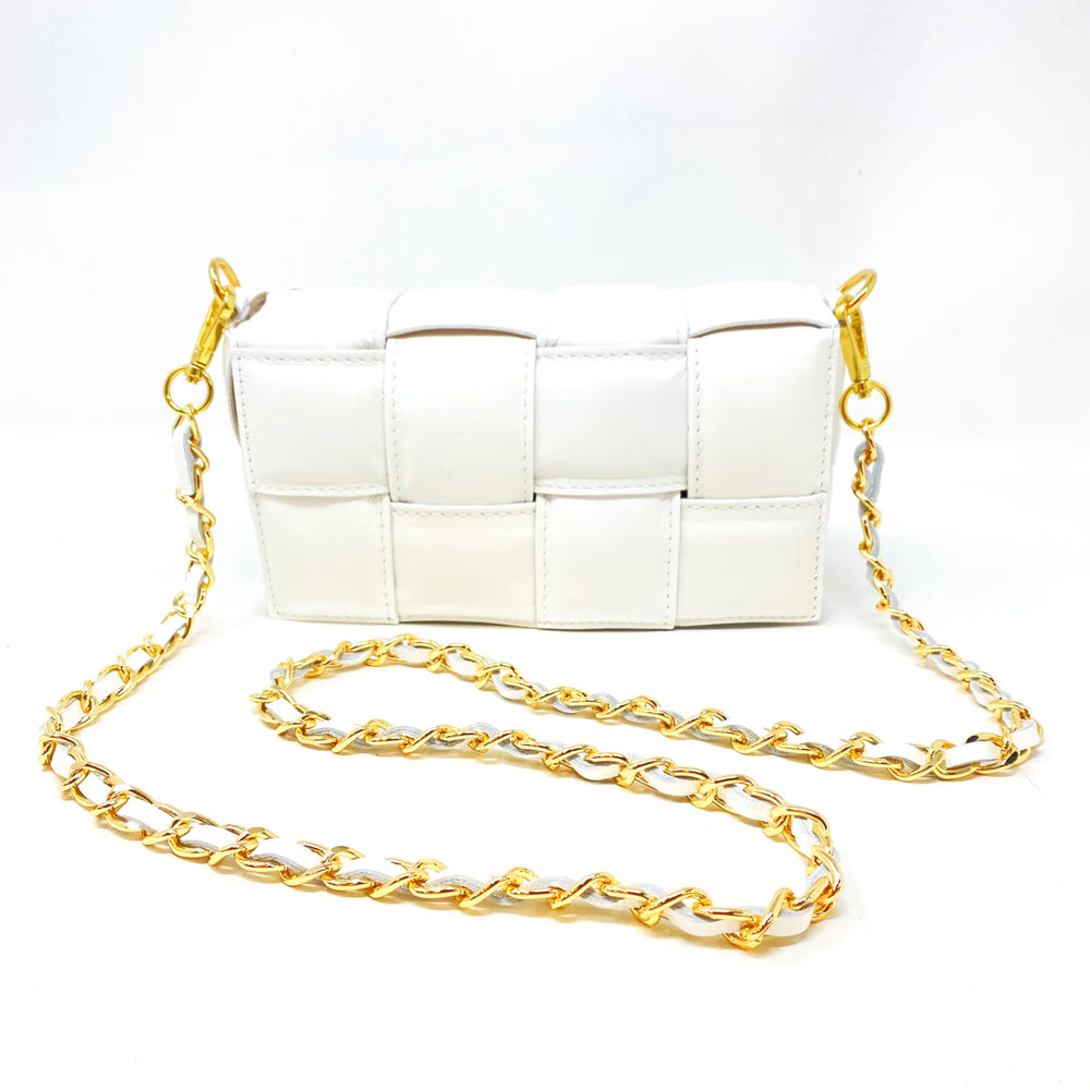 German Fuentes Quilted Leather Bag with Additional White Chain, Available in 3 Colors