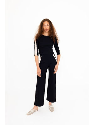 Elaine Kim Benten Tech Stretch Slouchy Pants with Side Contrast Stripe