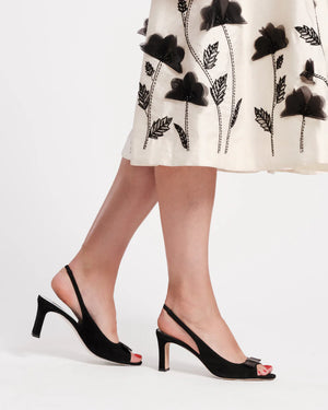 Frances Valentine Reese Suede Slingback with Satin Bow