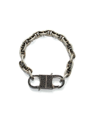 Erin Steele Jewelry Heavy Sliver Mariners Link Bracelet w/ Black Spinel Double Sided Clasp