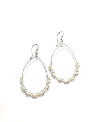 
            
                Load image into Gallery viewer, Sconset Flair Studio Sterling Silver Medium Hoops w/ Seed Pearls
            
        