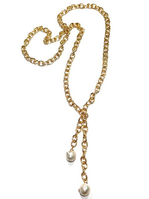 Sconset Flair Studio Long Link Necklace w/ Pearls