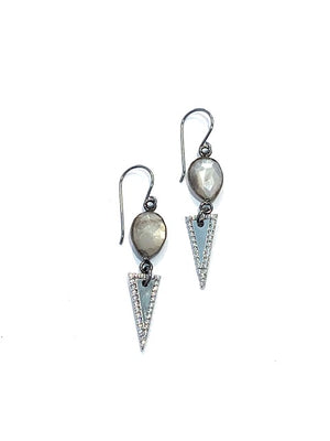 
            
                Load image into Gallery viewer, Erin Steele Jewelry Grey Moonstone Earrings w/ CZ Spike Drops
            
        