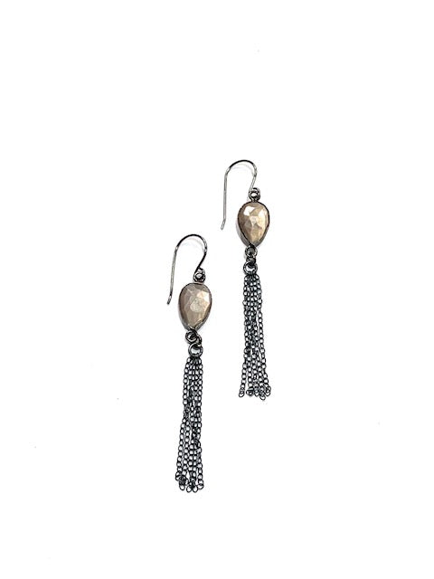 Erin Steele Jewelry Grey Moonstone Earrings w/ Oxidized Silver Chains