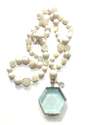 Brigitte Regula XL Hexagon Locket on a Braided Stone Necklace, Available in 2 Colors