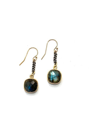 Erin Steele Jewelry  Labradorite Drop Earrings w/ Oxidized Silver Chain