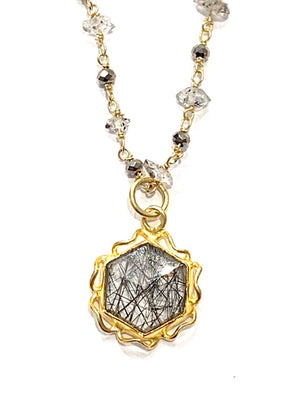 Erin Steele Jewelry Herkimer Diamond Necklace w/ Rutilated Quartz Charm