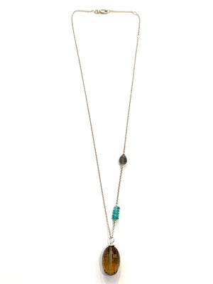 Sconset Flair Studio Brandy Quartz Pendant w/ Apatite & Labradorite Necklace