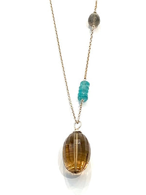 Sconset Flair Studio Brandy Quartz Pendant w/ Apatite & Labradorite Necklace