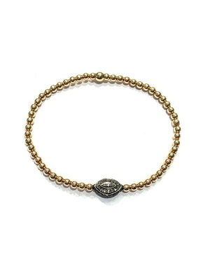 Erin Steele Jewelry Gold Filled Stretch Bead Bracelet w/ Marquise Oxidized Silver Pave Diamond Bead