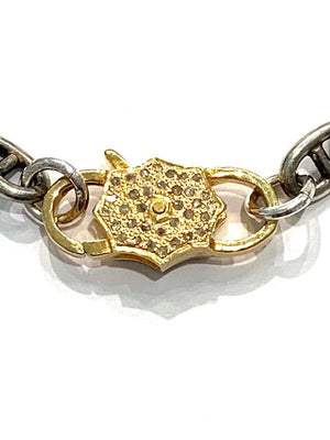 Erin Steele Jewelry Thick Sterling Silver Mariner Chain Bracelet w/ Large Gold Diamond Lobster Clasp.