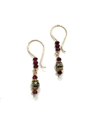 Sconset Flair Studio Rhodolite Garnet, Pyrite Earrings