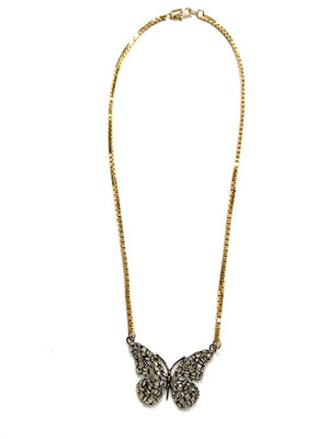 Paula Rosen Jewelry Baguette Diamond Butterfly Necklace