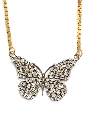 Paula Rosen Jewelry Baguette Diamond Butterfly Necklace