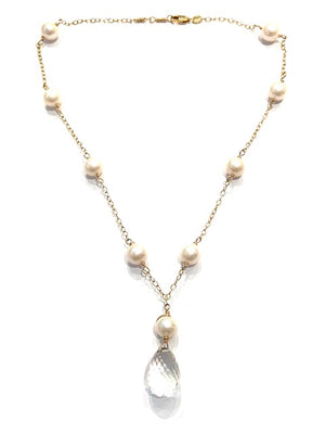 Sconset Flair Studio Tin Cup Y-drop Pearl & Faceted Quartz Necklace