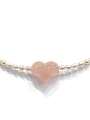 Sconset Flair Studio Carved Rose Quartz Heart & Pearl Necklace