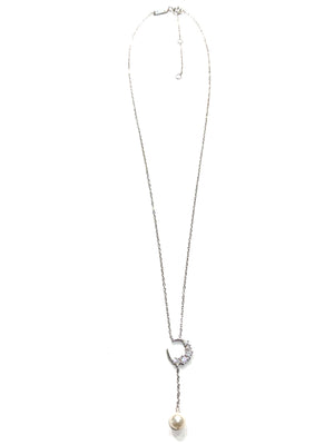 Sconset Flair Studio Signity CZ Moon & Pearl Drop Necklace