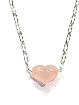 Sconset Flair Studio Rose Quartz Carved Heart Necklace