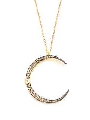 Erin Steele Jewelry Pave Diamond Moon Pendant Necklace