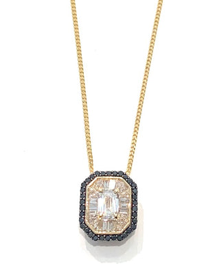 Corielle Blake Diamond Pendant Necklace w/ Black Diamond Detail In 14k Gold