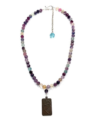 Sconset Flair Studio Multi Color Flourite Necklace w/ Oxidized Copper Heart Pendant