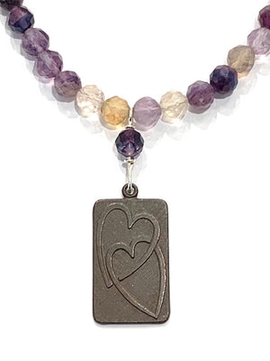 Sconset Flair Studio Multi Color Flourite Necklace w/ Oxidized Copper Heart Pendant