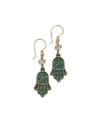 Sconset Flair Studio Vintage Hamsa Charm Earrings w/ Topaz
