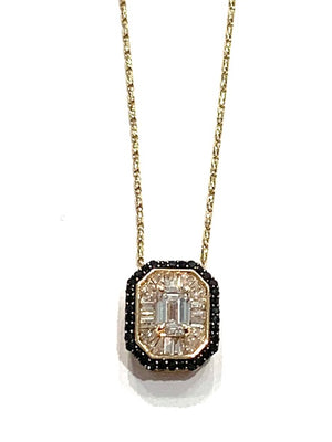 Corielle Blake Diamond Pendant Necklace w/ Black Diamond Detail In 14k Gold
