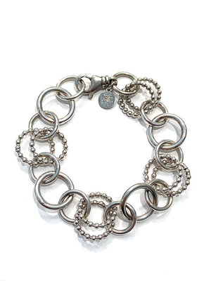 County Metalsmiths Sterling Silver Beaded & High Polished Round Link Bracelet