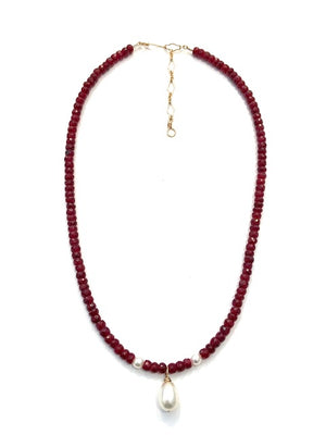 Sconset Flair Studio Faceted Ruby & Drop Pearl Necklace