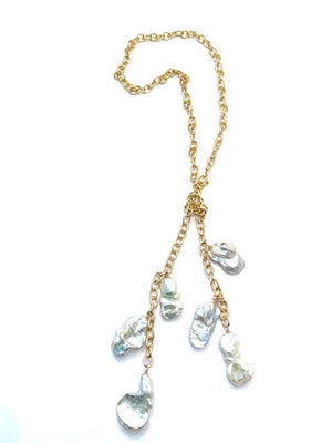 Sconset Flair Studio Lariat Large Freeform Long Pearl Necklace