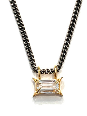 Erin Steele Jewelry Baby White Topaz On Oxidized Silver Curb Chain