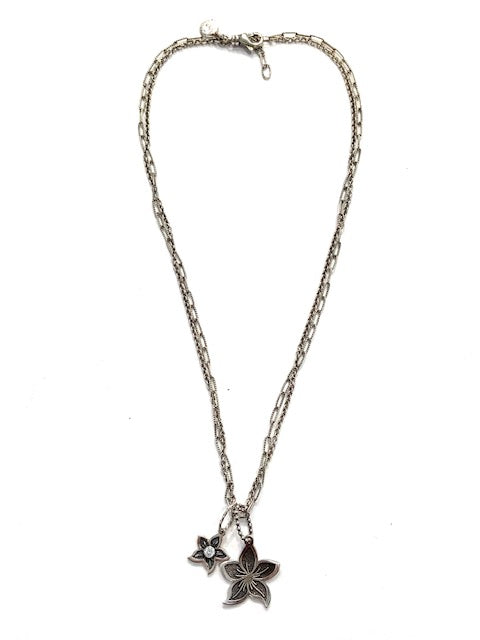 County Metalsmiths Double Chain Diamond Lily Charms Necklace