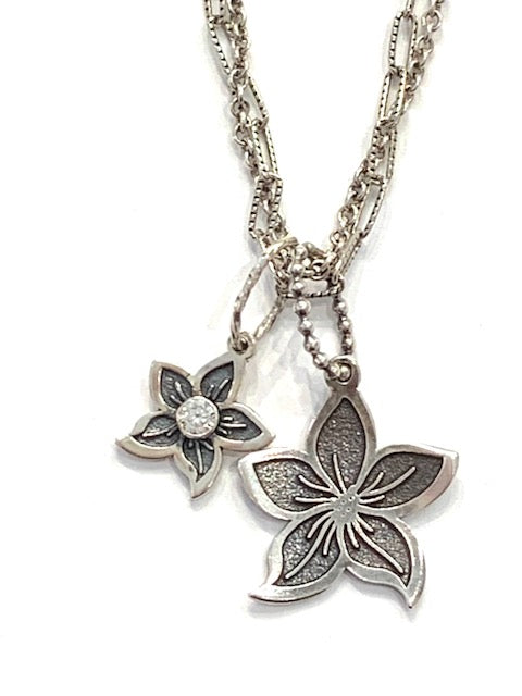 County Metalsmiths Double Chain Diamond Lily Charms Necklace