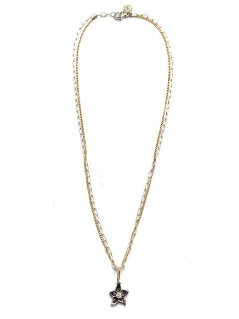 County Metalsmiths Double Two Tone Chain Single Lily Charm Diamond Necklace