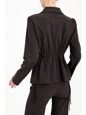 Elaine Kim Carlyle Tech Stretch Puff Sleeve Blazer with Vegan Leather Trim