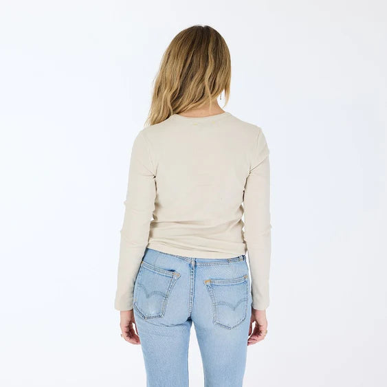 Kerri Rosenthal KR Long Sleeve Rib Tee, Light Mushroom