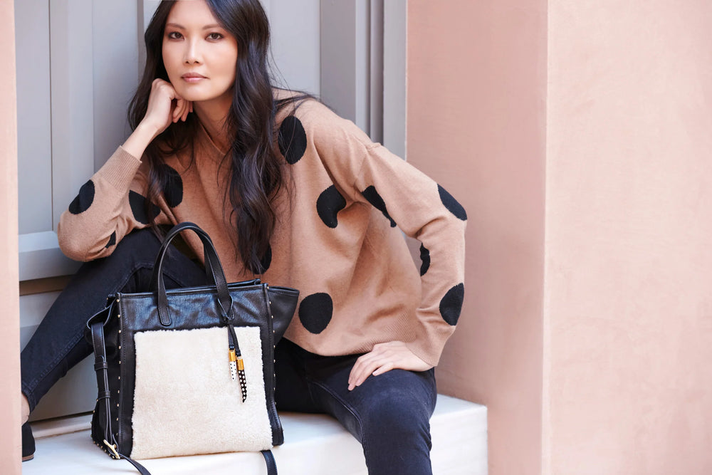 Kempton & Co Ballabriggs Tote - Natural Shearling & Black Leather