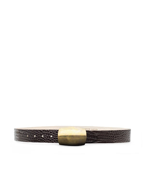 L'Agence Milou Domed Croc Embossed Belt, Chocolate
