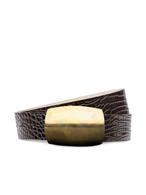 L'Agence Milou Domed Croc Embossed Belt, Chocolate