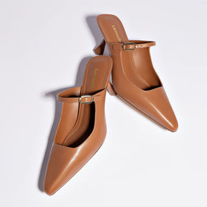 Larroude Ines Mule in Caramel Leather