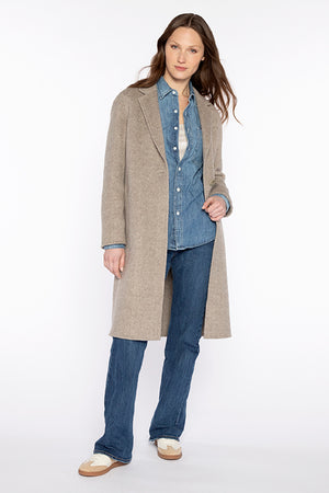 Kinross Brushed Herringbone Notch Collar Coat