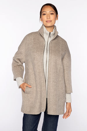 Kinross Brushed Herringbone Zip Mock Coat