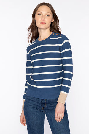 Kinross Garter Button-Shoulder Crew