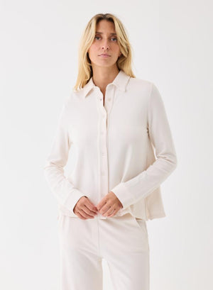 Majestic Filatures French Terry Long Sleeve Relaxed Shirt with Back Pleat