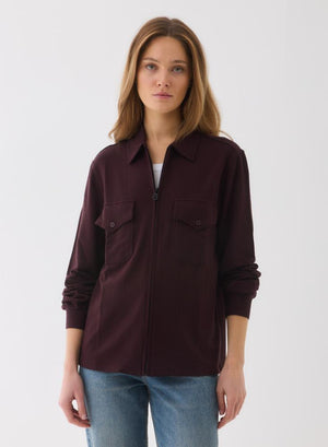 Majestic Filatures French Terry Long Sleeve Zip Front Pocket Shirt